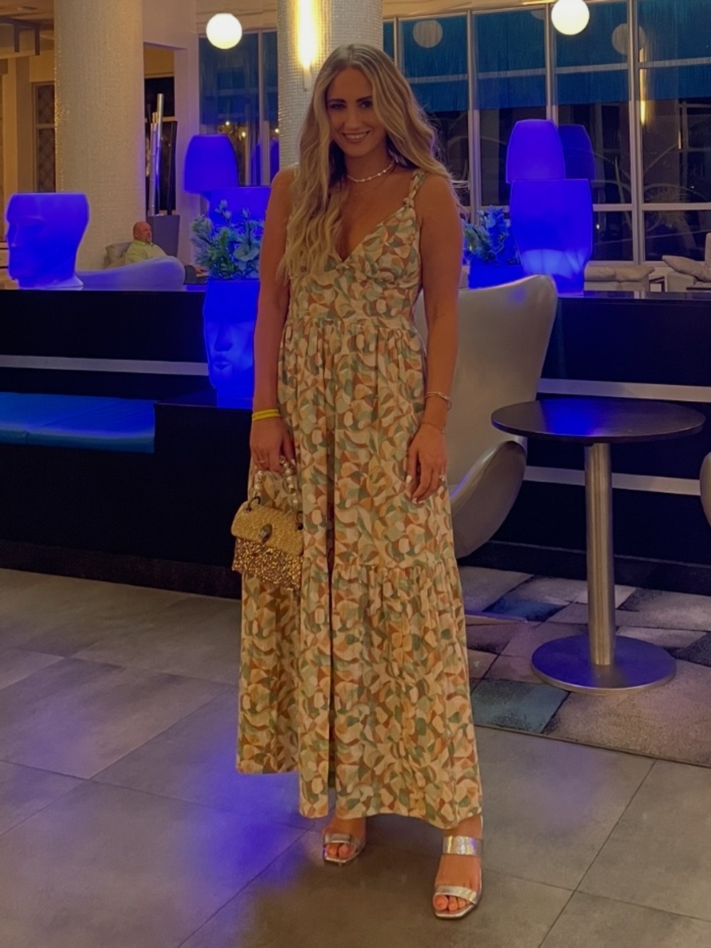 Abercrombie & Fitch Floral Midi Dress in Pastel Greens and Peach